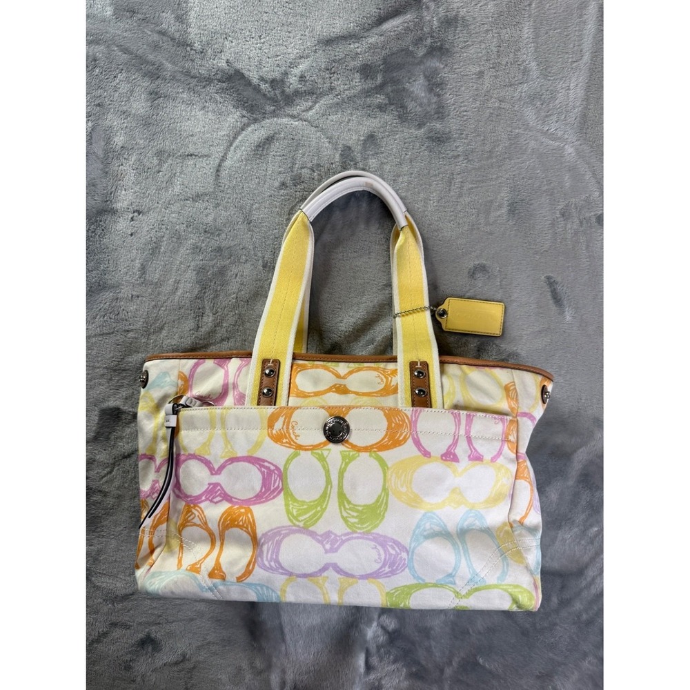 Coach Hampton Weekend Scribble Signature Tote Vintage Multi Color Purse Bag